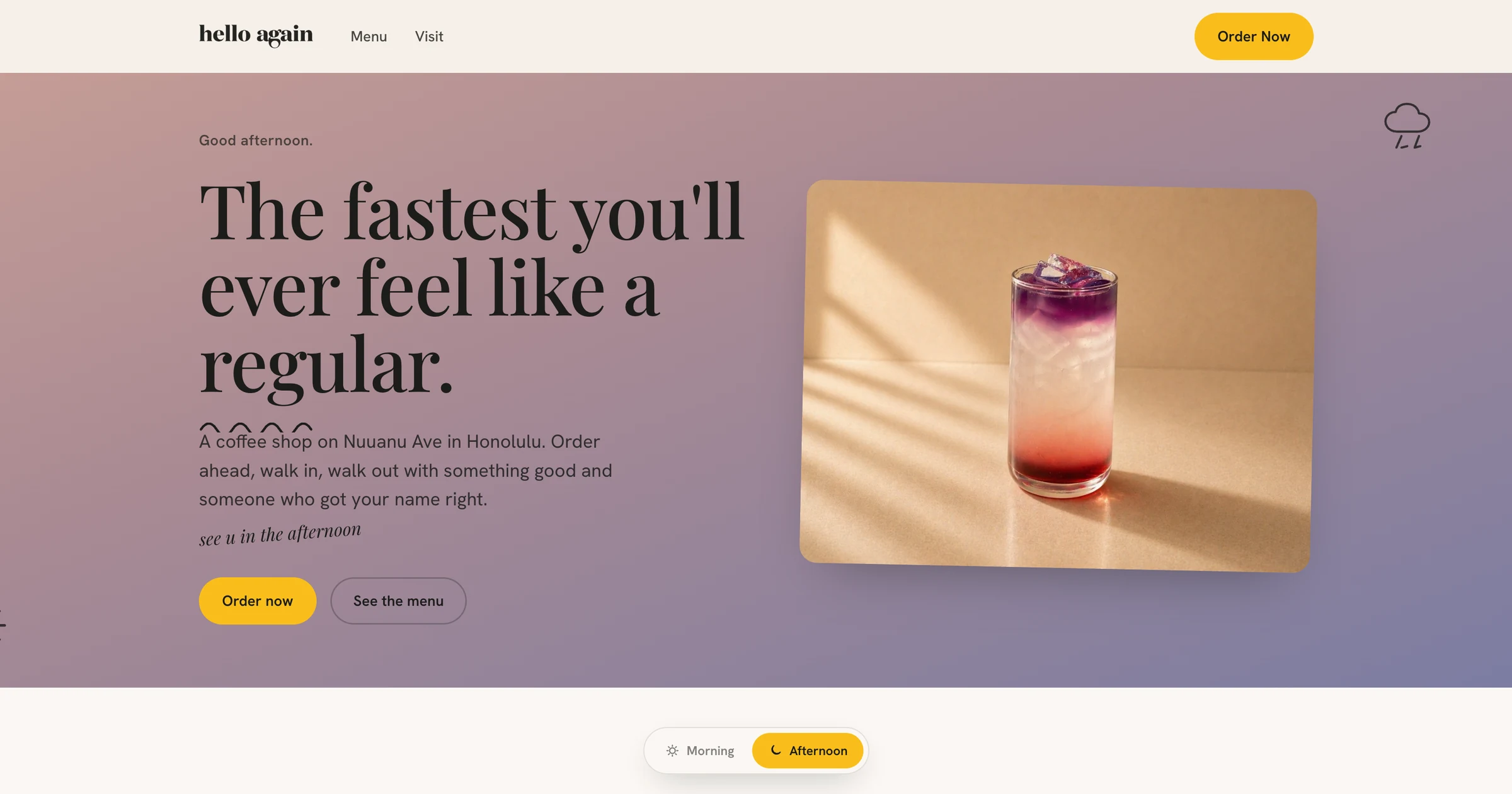 Hello Again Coffee homepage